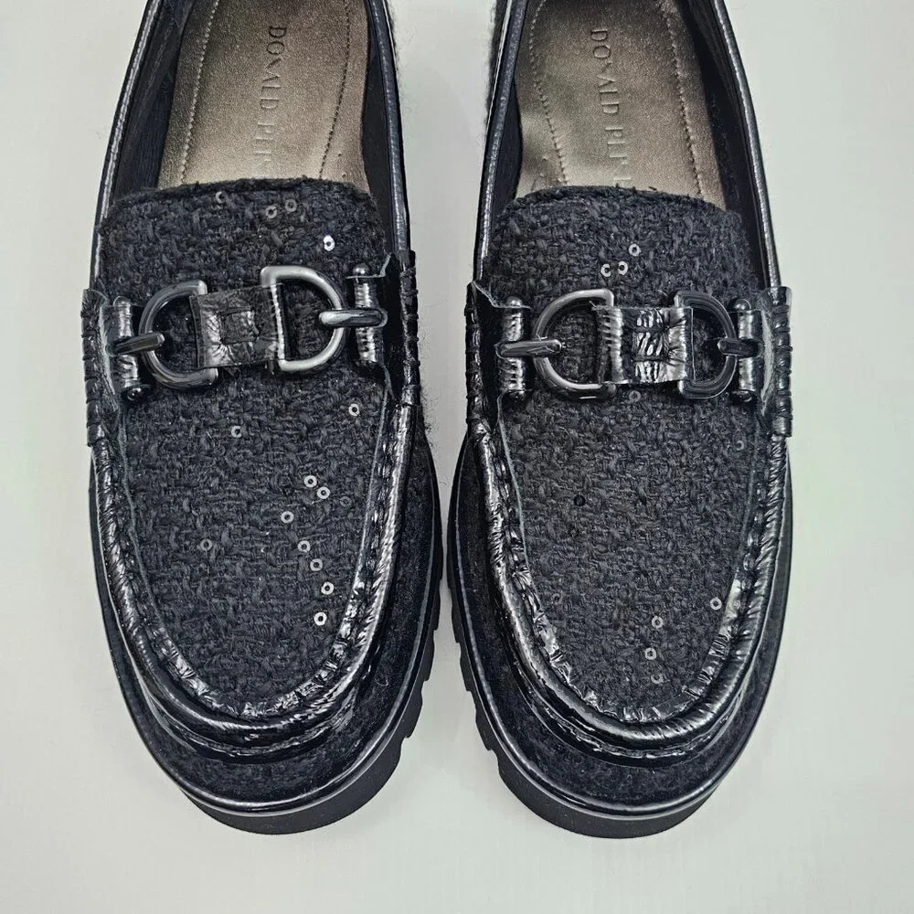 Donald Pliner Helio Lug Sole Loafer Womens 9 Black Boucle Sequined Platform NEW - Picture 5 of 14